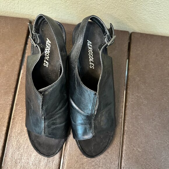 AEROSOLES Sunplush Shootie Wedges Sandals Black - 8 - Picture 9 of 12